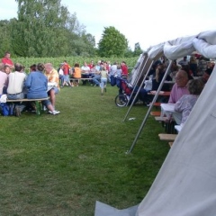 Schneckenburg Gartenfest: Gegen sie Sonne schützte das große Zelt.