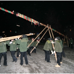 Narrenbaumstellen auf dem Gottmannplatz: Die Holzer aus Allensbach stellten den Baum.