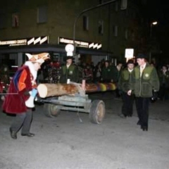 Narrenbaumstellen auf dem Gottmannplatz: Der Baum fuhr auf den Platz.