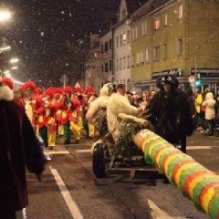 Narrenbaumstellen auf dem Gottmannplatz: Der Baum fuhr auf dem Platz ein.