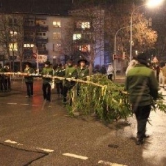 Narrenbaumstellen auf dem Gottmannplatz: Der Baum fuhr auf dem Platz ein.