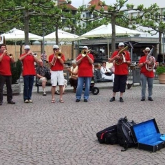 Vatertag der Clowngruppe: In Friedrichshafen spielten sie auf der Promenade.