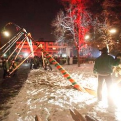 Narrenbaumstellen auf dem Gottmannplatz: Der Baum wurde wieder von den Allensbacher Holzern gestellt.