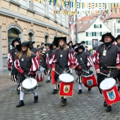 Der Fanfarenzug auf dem Weg zum närrischen Frühschoppen.