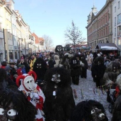 Umzug am Fasnachtssonntag in der Stadt: Der Schneeschreck beendete den Schneckenburg-Tross.