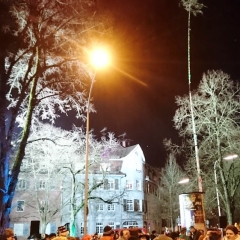 Narrenbaumstellen auf dem Gottmannplatz: Es waren wieder viele hundert Zuschauer bei diesem Spektakel dabei.