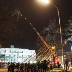 Narrenbaumstellen auf dem Gottmannplatz: Die Holzer aus Allensbach stellten den Baum.