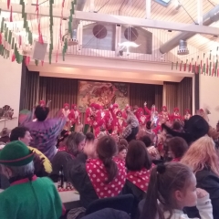 Rosenmontag mit der Clowngruppe: Der Abend begann mit dem Auftritt in der Mooser Halle.