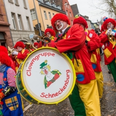 Umzug am Fasnachtssonntag: Darauf folgten die Musiker der Clowngruppe.