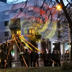 Narrenbaum Stellen auf dem Gottmannplatz: Er wurde traditionell von den Allensbacher Holzern gestellt.