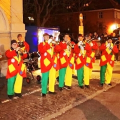 Verbrennung auf dem Stephansplatz: Die Clowngruppe.